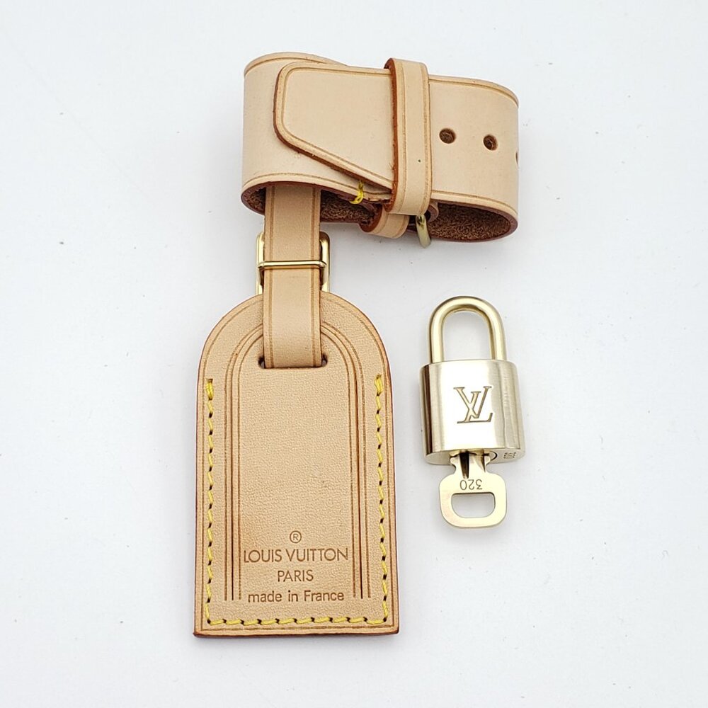 Authentic Louis Vuitton Small Luggage Tag & Gold Padlock Set – Made in France